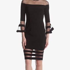 Betsy & Adam Bell Sleeve Illusion Mesh Cocktail Dress